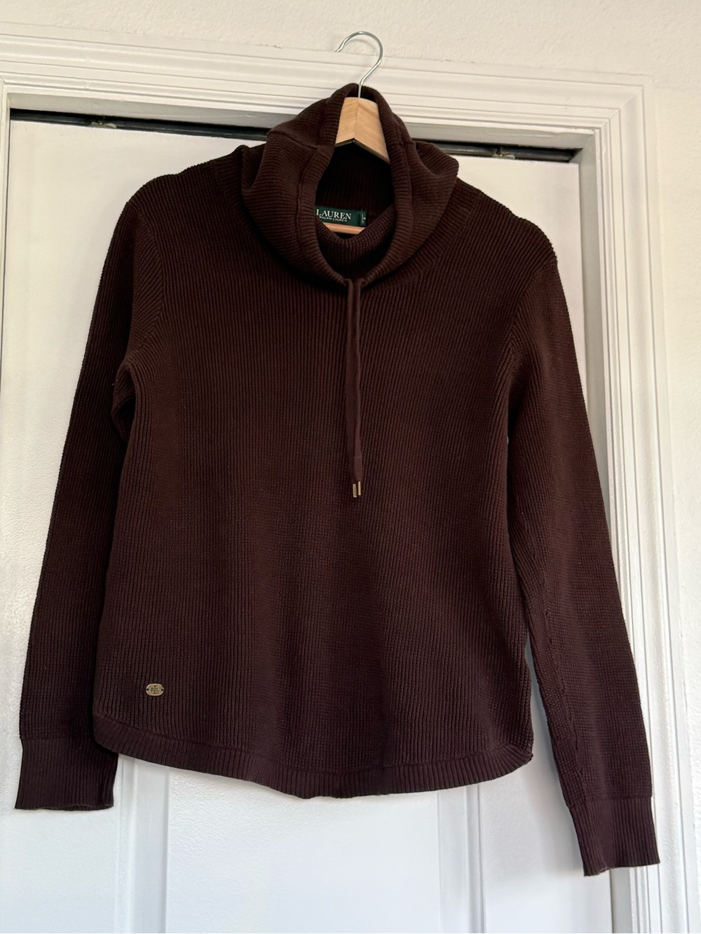 Ralph Lauren Brown Turtleneck Drawstring Sweater